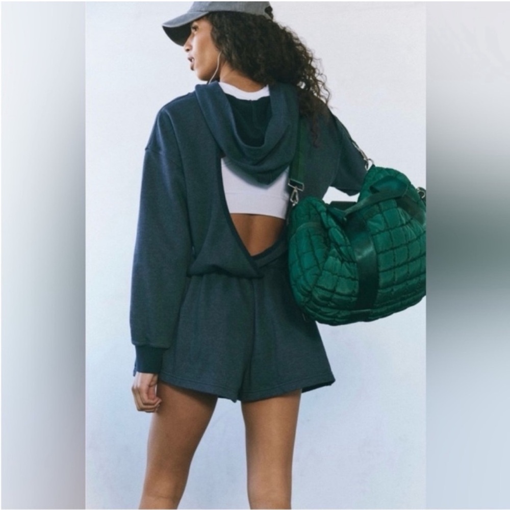 Free People FP Movement Such A Flirt Open Back Hoodie Short Sweatshirt Romper